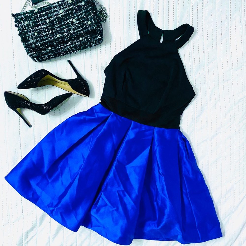 Blue and Black Halter Party Dress